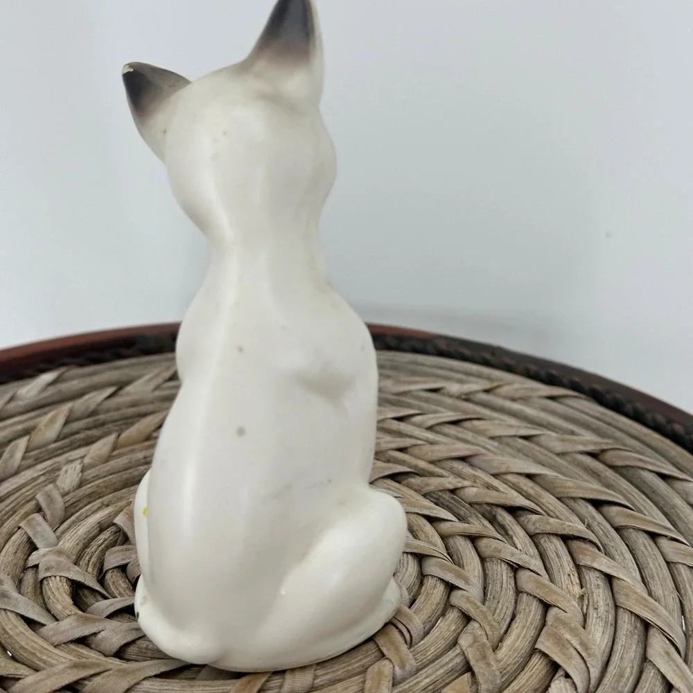 Vintage Siamese‎ Cat Figurines Emerald Eyes Sitting Pair Ceramic Decor 4 in FAIR